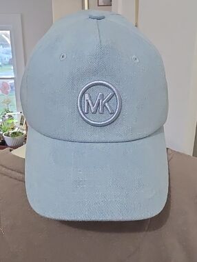 Michael Kors Pale Blue Embroidered MK Baseball Cap